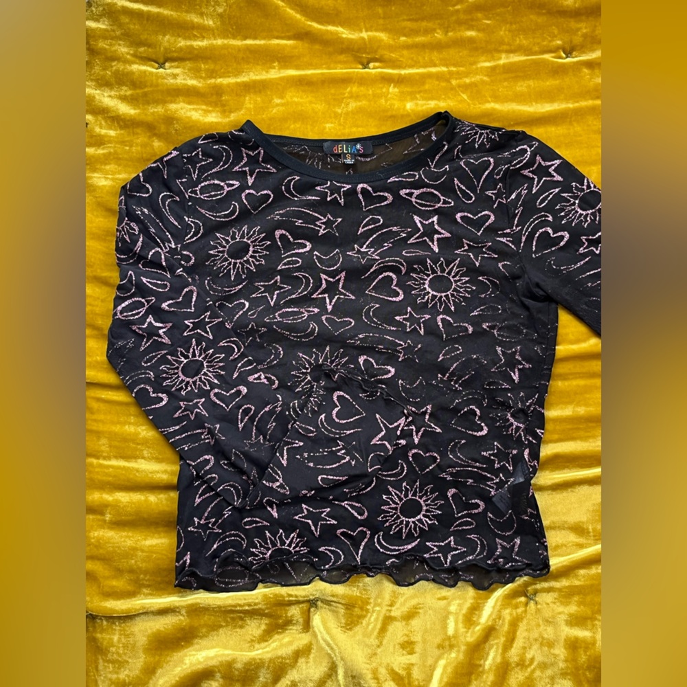 dELiA*s Black and Pink Patterned Top